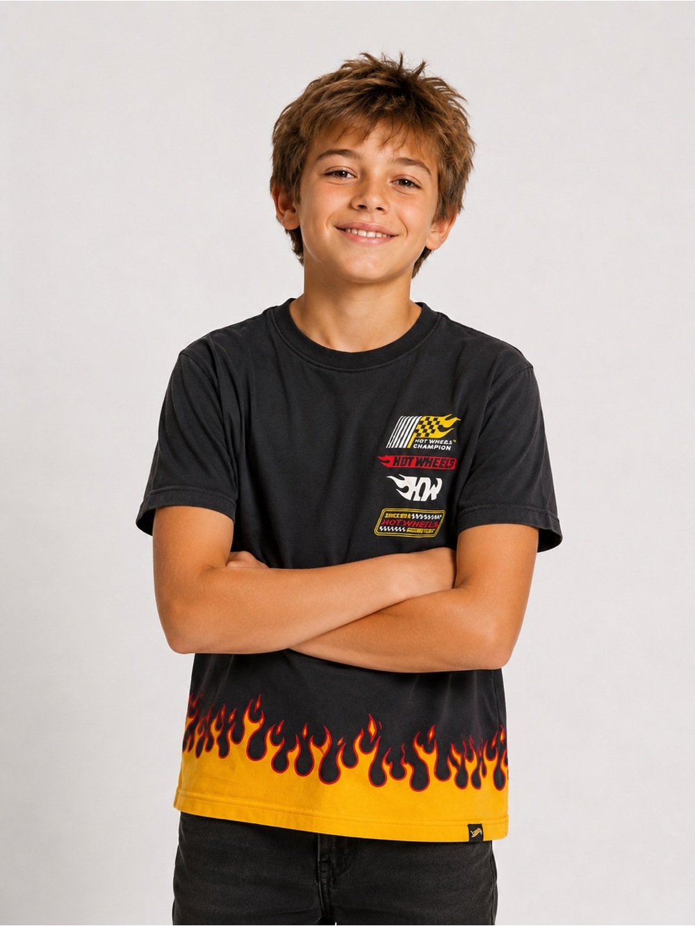 RAGS Hot Wheels Black & Yellow Flame Graphic Tee for Kids